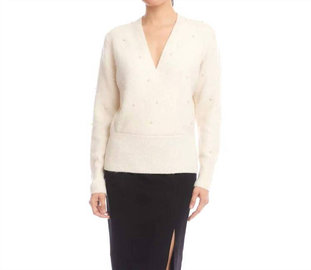 NEW KAREN KANE pearl wrap sweater - plus in cream
